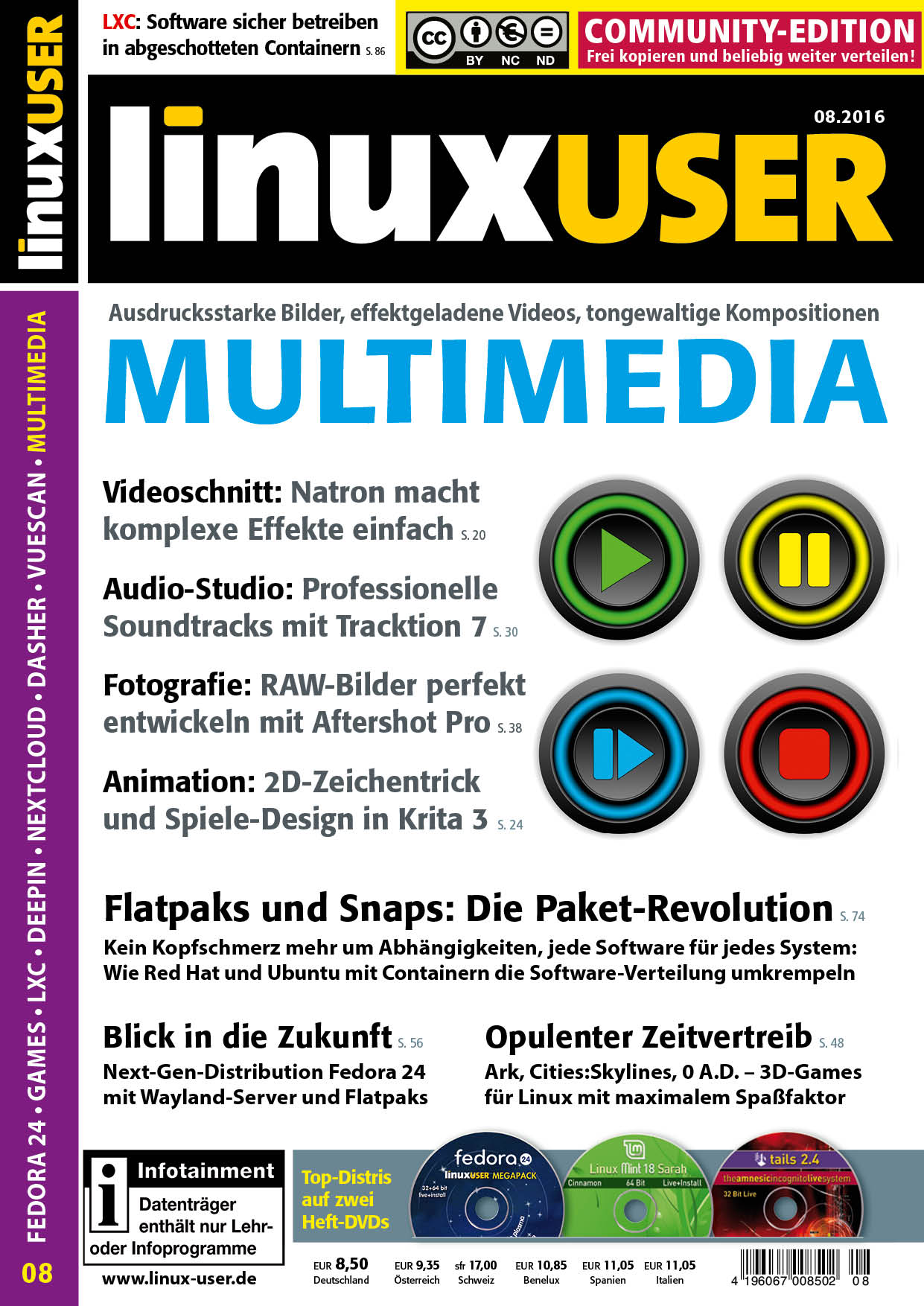 Heftcover LinuxUser Community Edition 08/2016