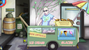 Der Eisverkäufer möchte Geld für ein Eis. Dummerweise ist Bjorn recht knapp bei Kasse.