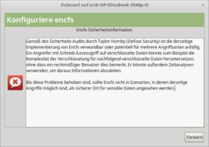 Abbildung 1: Bei der Installation weist eine Meldung auf eine potenzielle Sicherheitslücke im Programm hin, die Taylor Hornby bei einem Audit 2014 entdeckte.