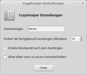 Abbildung 2: Der Einstellungsdialog von Cryptkeeper beschränkt sich aufs Wesentliche, vereinfacht damit aber die Bedienung enorm.