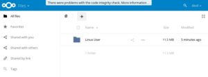 Abbildung 4: Der Nextcloud-Server meldet nach der Umstellung Probleme mit dem "integrity check".