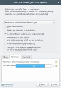 Abbildung 6: Für die Personensuche muss Digikam zuerst alle Bilder analysieren und eine Gesichterdatenbank erstellen.