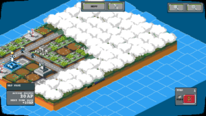 Hinter den weißen Wolken versteckt das Spiel alle Gebiete, die von den eigenen Einheiten nicht eingesehen werden können („Fog of War“).