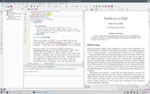 Abbildung 1: Die Oberfläche von TeXstudio wirkt wie aus einem Guss. Sie integriert eine Reihe von externen Programmen, die z. B. die Rechtschreibung prüfen.