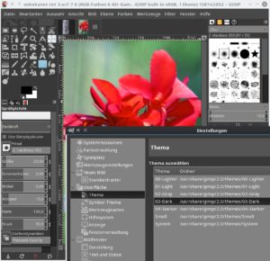 Abbildung 2: Die augenfälligste Veränderung von Gimp 2.9.4 sind die grauen Themes für die Benutzeroberfläche.