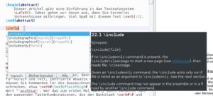 Abbildung 2: Das Programm versucht, LaTeX-Befehle weitgehend automatisch zu komplettieren. Dabei zeigt es auch die Syntax eines Kommandos an.