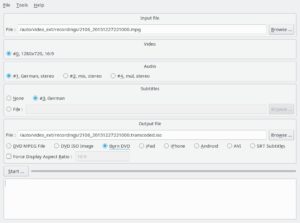Abbildung 20: Das simple GUI von QtlMovie enthält nur ein paar Schalter zur Auswahl von Video- und Audiospur sowie Untertiteln. Das Programm erzeugt DVD-spezifische Dateien zur Weiterverarbeitung oder brennt die Silberscheibe gleich.
