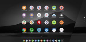 Abbildung 3: Die Gnome-Shell mit dem Anwendungsraster.
