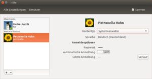 Abbildung 4: Wer Administratorrechte hat, kann auch anderen Benutzern diesen Sonderstatus geben und über die Systemverwaltung den Kontentyp bestimmen (hier Ubuntu).