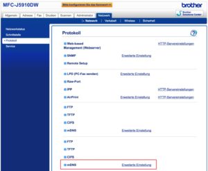 Abbildung 4: Die Drucker einiger Hersteller haben Bonjour ab Werk nicht aktiviert. Das lässt sich im Drucker-Web-Frontend ändern.