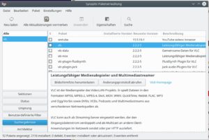 Abbildung 4: Synaptic durchsucht – wie YaST – die vollständige Paketliste und findet damit deutlich mehr Pakete als das Kubuntu-Tool Muon Discover.