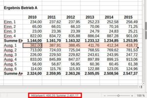 Abbildung 5: Den Mittelwert und die Summe einer markierten Zahlenreihe können Sie direkt in der Statusleiste ablesen.