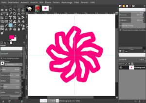 Abbildung 6: Das neue Symmetrie-Werkzeug in Gimp 2.9.4 macht aus dem einen gezeichneten Blütenblatt automatisch eine Blume.