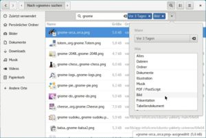 Abbildung 6: Dem Gnome-Dateimanager haben die Entwickler eine verbesserte Suchfunktion spendiert. Per Mausklick definieren Sie nun Filter.