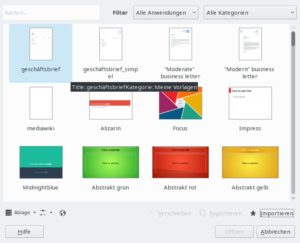 Abbildung 9: Dank des neuen Auswahldialogs mit Vorschau macht es endlich auch in LibreOffice Spaß, Vorlagen für Text-, Präsentations- und Tabellendokumente einzusetzen.
