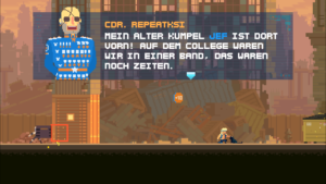 Jef auf der rechten Seite gesellt sich zum Superhelden-Team, wenn man ihn rechtzeitig vor dem Tod rettet und anschließend „einsammelt“.
