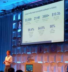Abbildung 1: Jim Zemlin, Geschäftsführer der Linux Foundation, bezeichnete Linux auf der LinuxCon 2016 als das ambitionierteste, agilste und erfolgreichste Open-Source-Projekt.