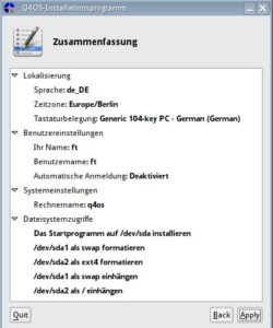 Abbildung 1: Bei der Installation von Q4OS müssen Sie nur wenige Einstellungen treffen.
