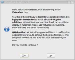 Abbildung 4: Q4OS erkennt, dass es in Virtualbox läuft, und bietet das Installieren der Gasterweiterungen an.