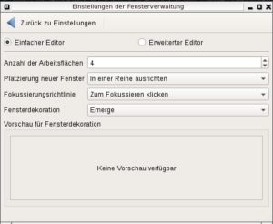 Abbildung 5: Die Anzahl der Arbeitsflächen und das Erscheinungsbild für Fluxbox konfigurieren Sie direkt in Lumina.