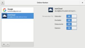 Abbildung 4: Auch zum Einbinden von Online-Konten bietet Fedora das passende Werkzeug. Die importierten Daten integriert es direkt in die passende Anwendung, etwa die PIM-Suite Evolution.