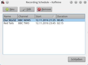 Abbildung 5: In der Aufnahmeliste finden Sie einen Überblick über alle im Videorekorder programmierten Sendungen.