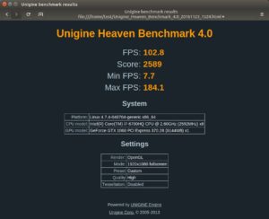 Abbildung 7: Im Unigine 3D-Benchmark erreicht die Nvidia-GPU über 100 FPS. Spiele stellen für das XC1707 somit kein Problem dar.