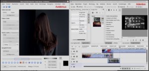 Abbildung 10: Avidemux (links) ist ein simpler Einspur-Videoeditor, Kdenlive (rechts) ein leistungsfähiger Mehrspur-Editor. Shotcut (Abbildung 11) liegt vom Umfang her dazwischen.