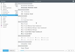 Abbildung 7: Font-Manager filtert Schriften nach optischen Kriterien. Hier sind Schreibmaschinenschriften mit fester Breite zu sehen.
