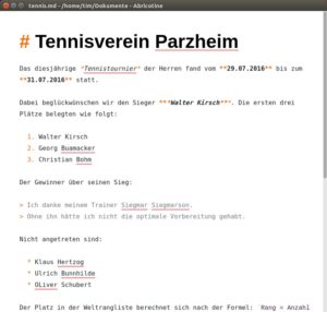 Abbildung 1: Abricotine formatiert den Text schon beim Tippen. So haben Sie Änderungen und Probleme mit dem Layout direkt im Blick.