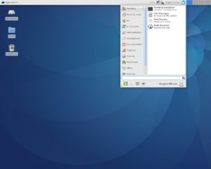 Abbildung 2: Der Desktop von XFCE wirkt schlicht und aufgeräumt. Das "Whisker"-Menü erlaubt den schnellen Zugriff auf wichtige Funktionen.