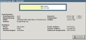Abbildung 5: Gparted liefert bei Bedarf umfangreiche Detailinformationen zu einem eingeh&auml;ngten Dateisystem. 
