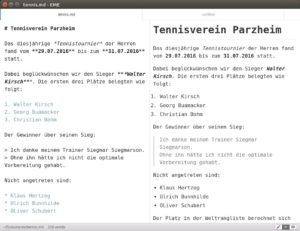 Abbildung 6: Der Editor EME zählt links unten in der Statuszeile die Wörter mit.