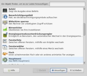 Abbildung 8: Über das Kontextmenü der Maté-Leiste lassen sich Plugins hinzufügen.