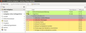 Abbildung 2: Über ein Plugin färbt Getting Things Gnome Aufgaben entsprechend ihrer Dringlichkeit automatisch ein.
