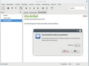 Abbildung 2: Die in Zim integrierte Versionskontrolle schalten Sie über das Menü <span class="ui-element">Datei</span> frei.
