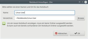 Abbildung 5: Beim ersten Start legt Zim automatisch ein erstes Notizbuch im Dateisystem an.
