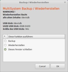 Abbildung 6: Mit wenigen Mausklicks sichern Sie einen USB-Stick oder stellen ihn wieder her. 