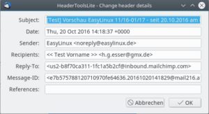 Abbildung 4: Die wichtigsten Header erreichen Sie &uuml;ber den ersten Unterpunkt des neuen Men&uuml;punkts "HeaderToolsLite": Hier &auml;ndern Sie st&ouml;rende Betreffzeilen. 