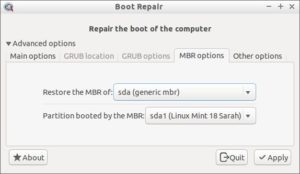 Abbildung 3: Boot Repair beinhaltet auch Reparaturoptionen für den Master Boot Record.