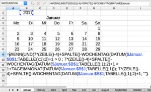 Abbildung 4: Nach dem Ergänzen der Bedingungen mit "WENN()" und "UND()" ist der Kalender fertig.