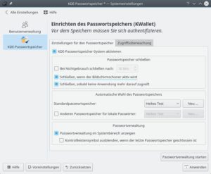 Abbildung 5: Über die KDE-Systemeinstellungen konfigurieren Sie den Passwortspeicher so, dass er automatisch den Dienst quittiert.