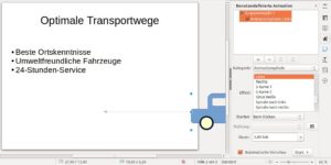 Abbildung 8: Mit einem Animationspfad können Sie Objekte auf einer Folie erscheinen lassen. Hier fährt es von rechts nach links in die Präsentation hinein.