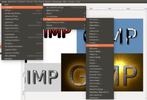 Abbildung 4: Fast 30 vorgefertigte bunte und gemusterte Textbausteine bietet Gimp in den "Logos" an &ndash; vom 3-D-Effekt &uuml;ber einfache Farbverl&auml;ufe und Kuhflecken bis hin zum Zeitungsdruck ist alles dabei. 
