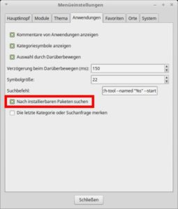 Abbildung 6: Die Suche nach verf&uuml;gbarer Software im Startmen&uuml; schalten Sie in diesem Einrichtungsdialog ab. 