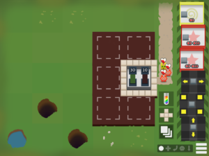 Zunächst gibst es nur eine Lobby und ein paar davor wartende Monster. Die Balken zeigen an, wie viele Monster man noch retten muss (grün) und wie viele maximal noch sterben dürfen (braun).