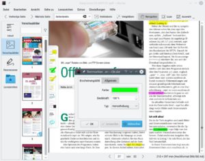 Abbildung 7: Das Neongelb des Textmarkers gefällt Ihnen nicht, oder Sie haben in dieser Farbe schon zu viel ausgezeichnet? Kein Problem, ändern Sie einfach die Stiftfarbe.