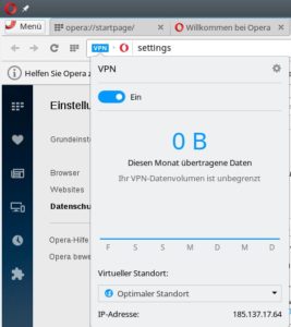 Abbildung 2: Wenn VPN aktiviert ist, rufen Sie über das "VPN"-Symbol neben dem Adressfeld das VPN-Kontrollzentrum auf, über das Sie alle wichtigen Einstellungen vornehmen.