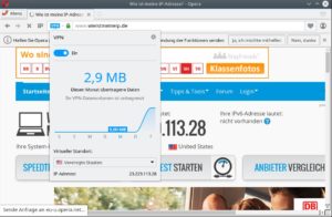 Abbildung 3: Über den Vergleich der IP-Adressen im VPN-Kontrollzentrum und einer IP-Test-Website prüfen Sie, ob die VPN-Verbindung funktioniert.