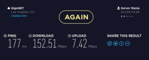 Abbildung 4: Selbst der weit entfernte VPN-Server in den USA bietet schnelle Downloads, aber leichte Schwächen bei Uploads.